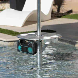 BAJAMATE Jammin 1 Waterproof Bluetooth Entertainment Music System, image of radio installed on the table