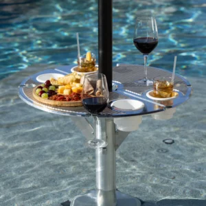 BAJAMATE 24" Aluminum Poolside Luxury Entertainment Table with Cup and Wine Holders