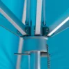 showcasing its heavy-duty stainless steel crank mechanism and integrated 20-watt solar panel with a micro USB charging port for poolside use. The Teal umbrella with heavy duty hardware